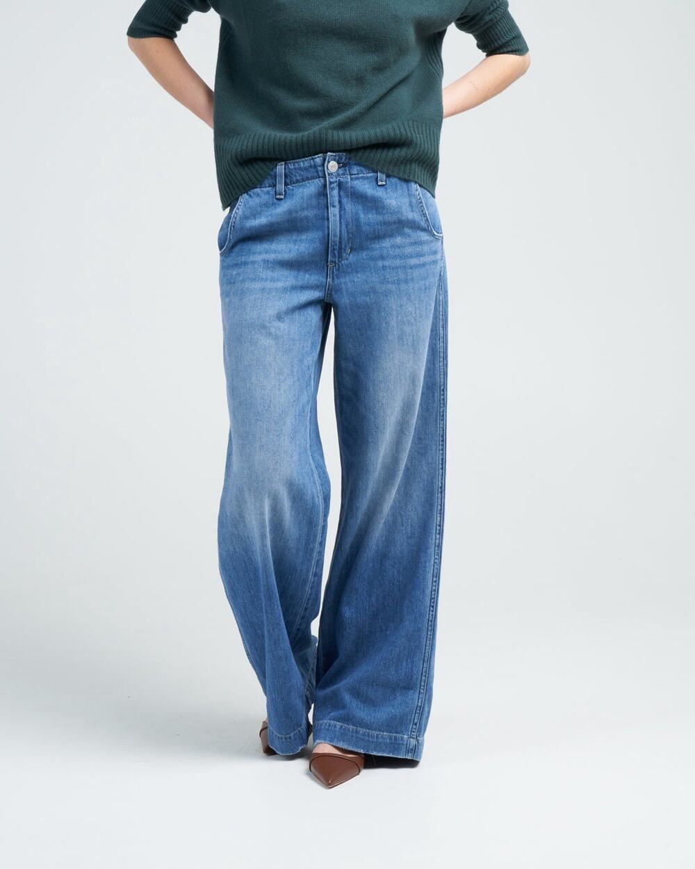 Amo Edith Trouser Wide Leg Relaxed Jeans Amity Blue Medium Wash Women’s Sz 25